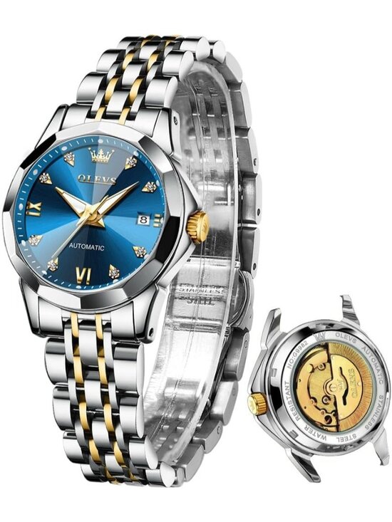 Women\'s Blue Mechanical Automatic Luxury Ceramic Strap Self Winding Wrist Watch